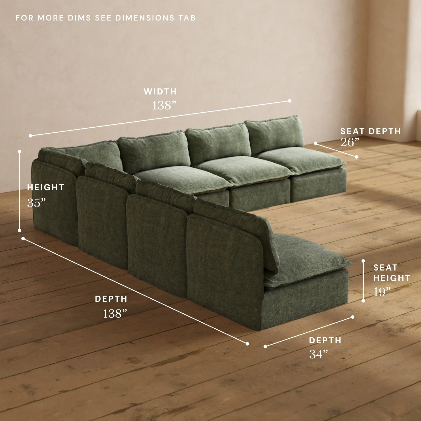 Modular Performance 7-Seater Open-Ends Corner Sectional in Willow | Deluxe Blend