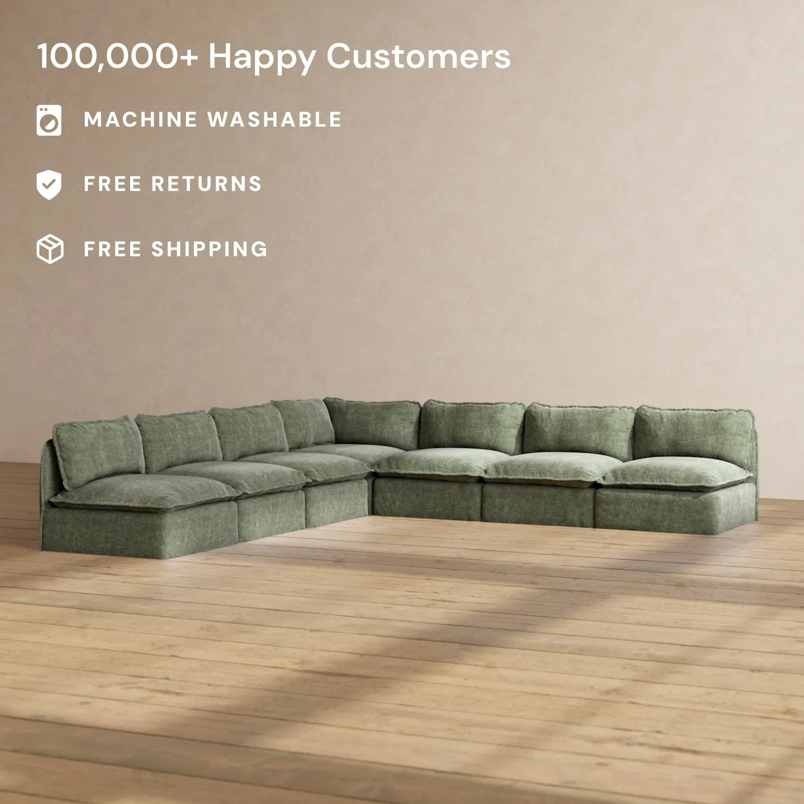 Modular Performance 7-Seater Open-Ends Corner Sectional in Willow | Relaxed Blend