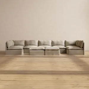 Modular Performance 7-Seater Open-Ends U-Sectional   Bench Ottoman in Dune | Relaxed Blend