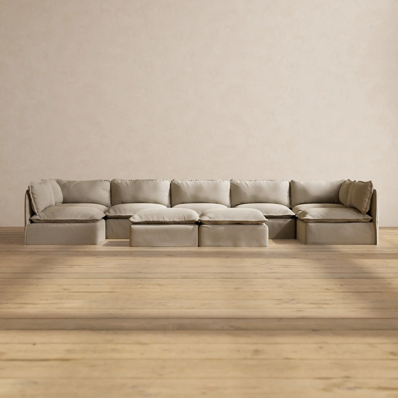 Modular Performance 7-Seater Open-Ends U-Sectional   Bench Ottoman in Dune | Relaxed Blend