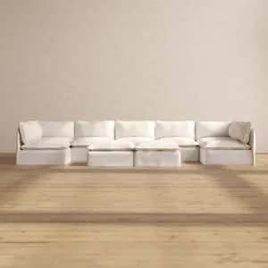 Modular Performance 7-Seater Open-Ends U-Sectional   Bench Ottoman in Mousse | Relaxed Blend