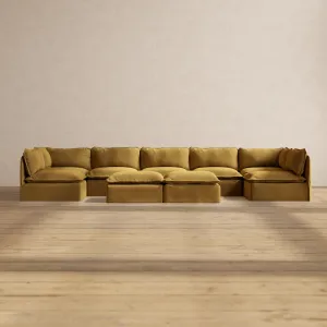 Modular Performance 7-Seater Open-Ends U-Sectional   Bench Ottoman in Toffee | Deluxe Blend