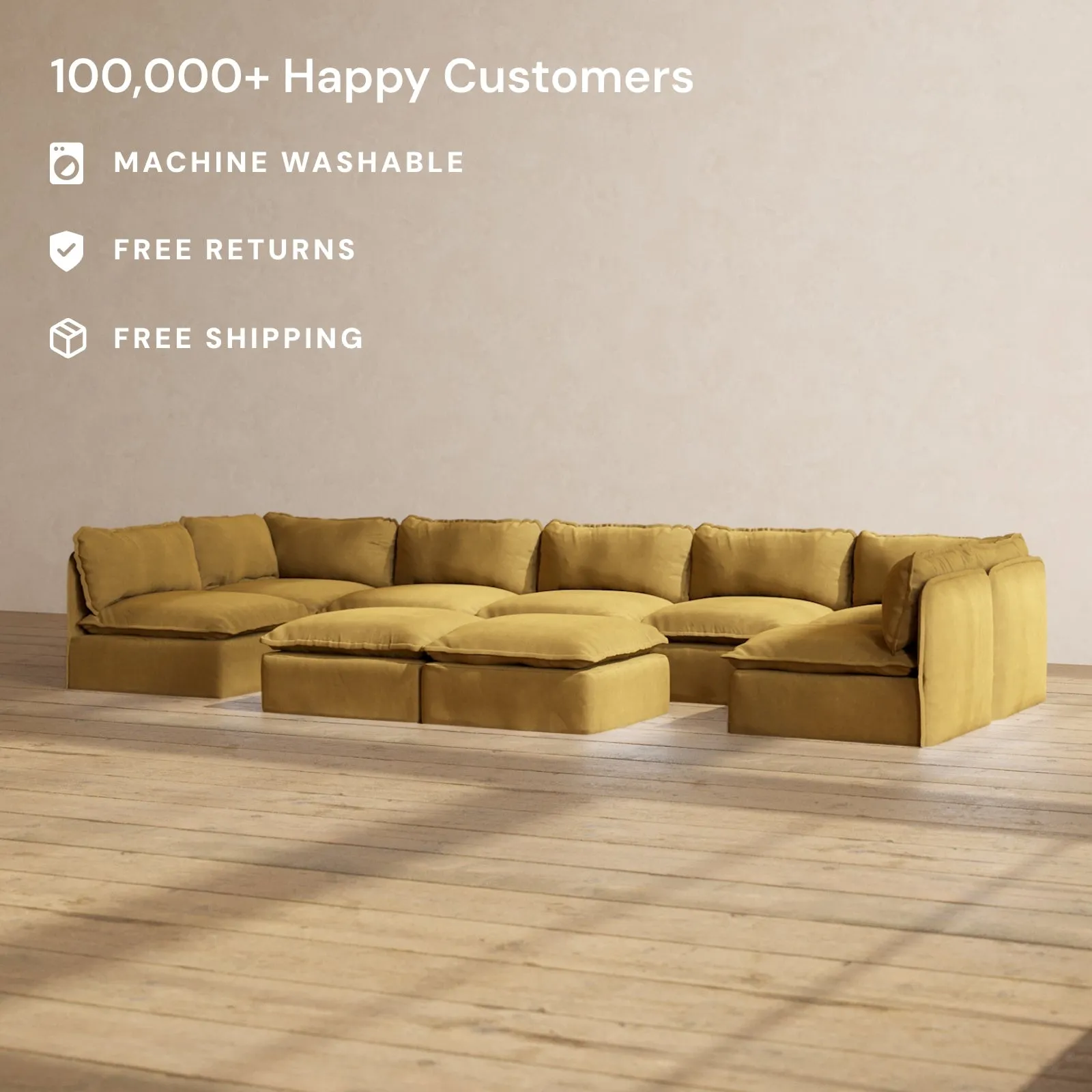 Modular Performance 7-Seater Open-Ends U-Sectional   Bench Ottoman in Toffee | Deluxe Blend