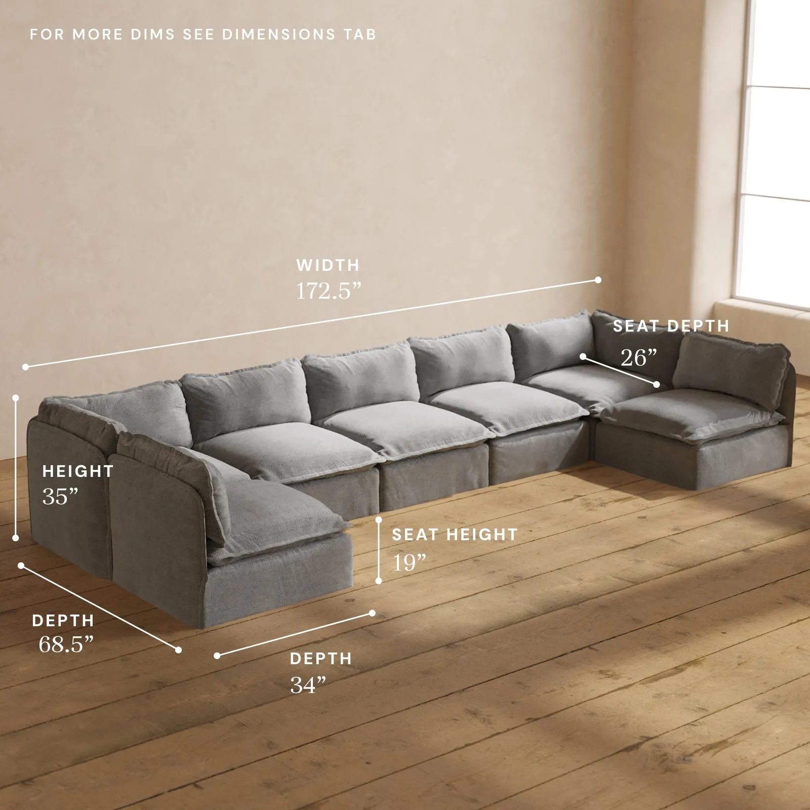 Modular Performance 7-Seater Open-Ends U-Sectional in Ash | Relaxed Blend