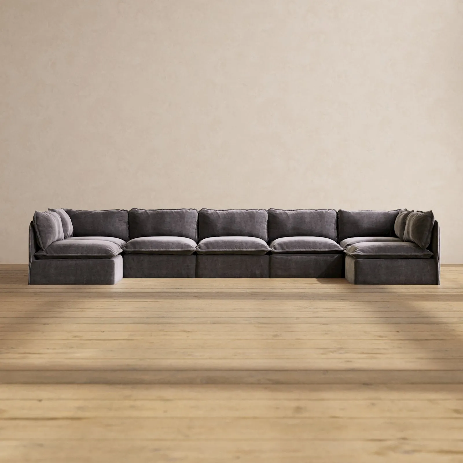 Modular Performance 7-Seater Open-Ends U-Sectional in Cinder | Deluxe Blend