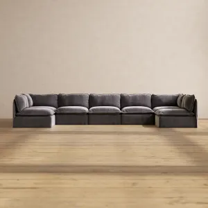 Modular Performance 7-Seater Open-Ends U-Sectional in Cinder | Deluxe Blend