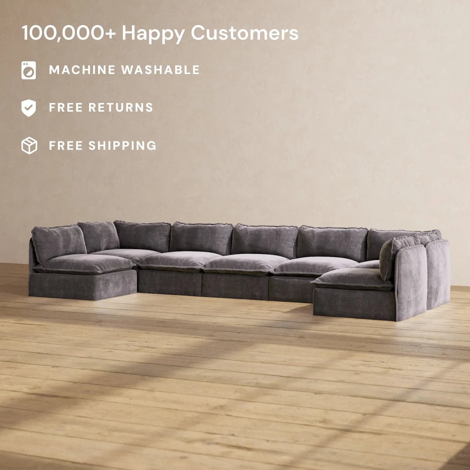 Modular Performance 7-Seater Open-Ends U-Sectional in Cinder | Deluxe Blend