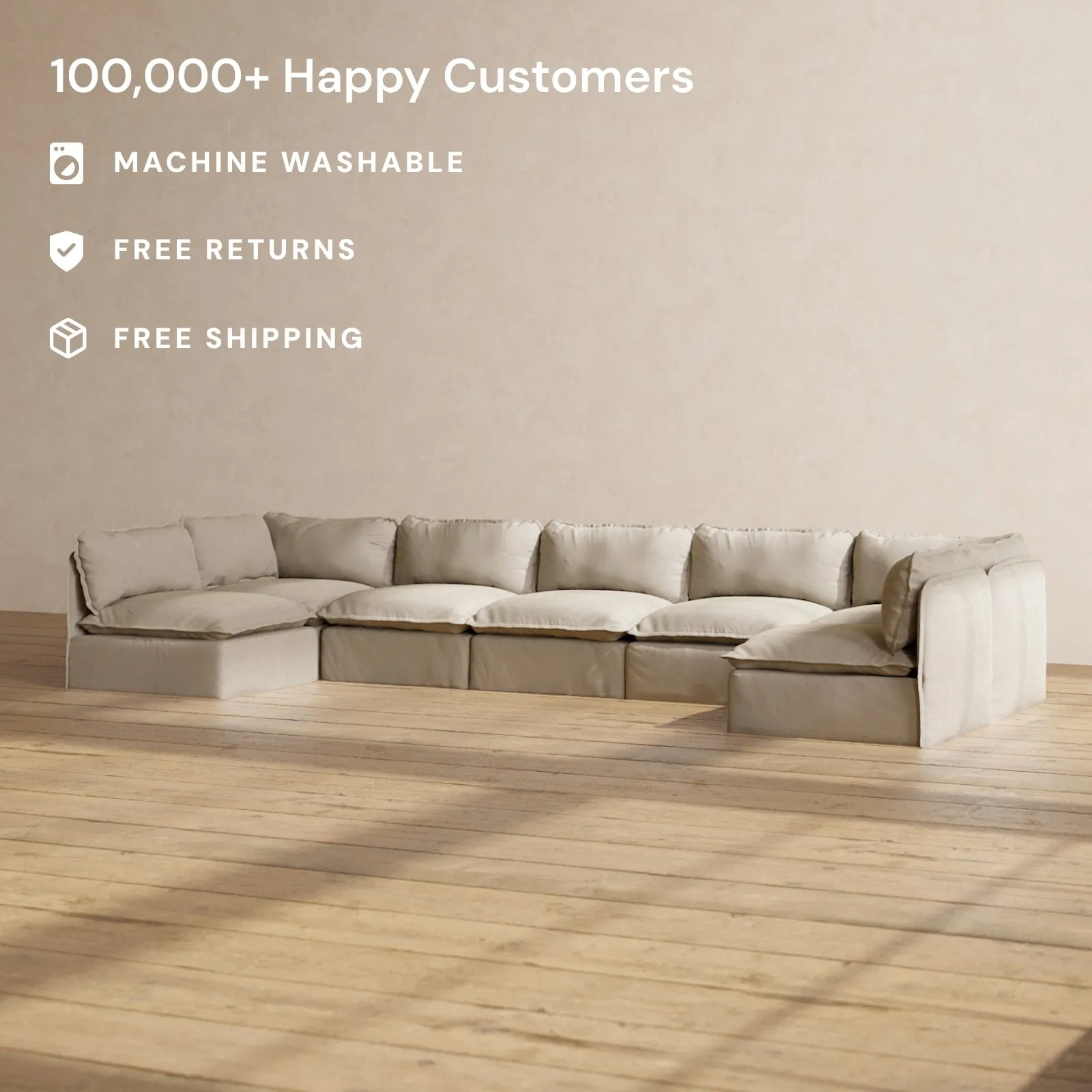 Modular Performance 7-Seater Open-Ends U-Sectional in Dune | Relaxed Blend