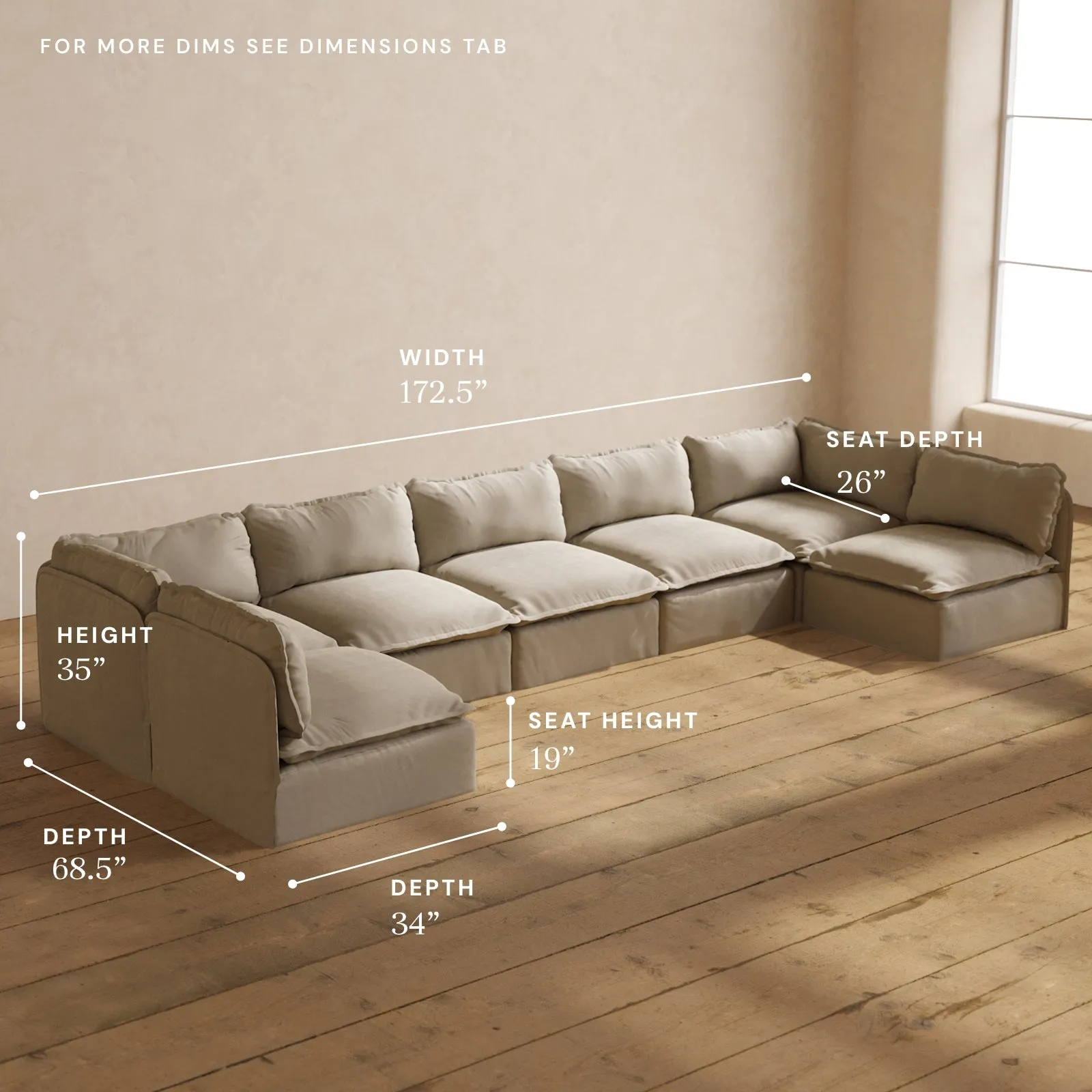Modular Performance 7-Seater Open-Ends U-Sectional in Dune | Relaxed Blend
