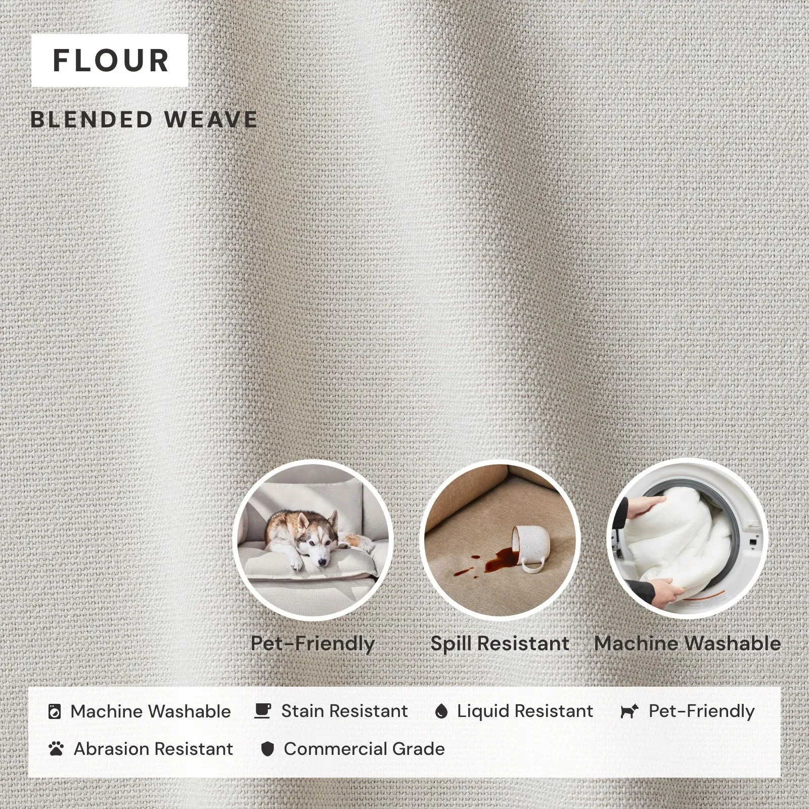 Modular Performance 7-Seater Open-Ends U-Sectional in Flour | Relaxed Blend