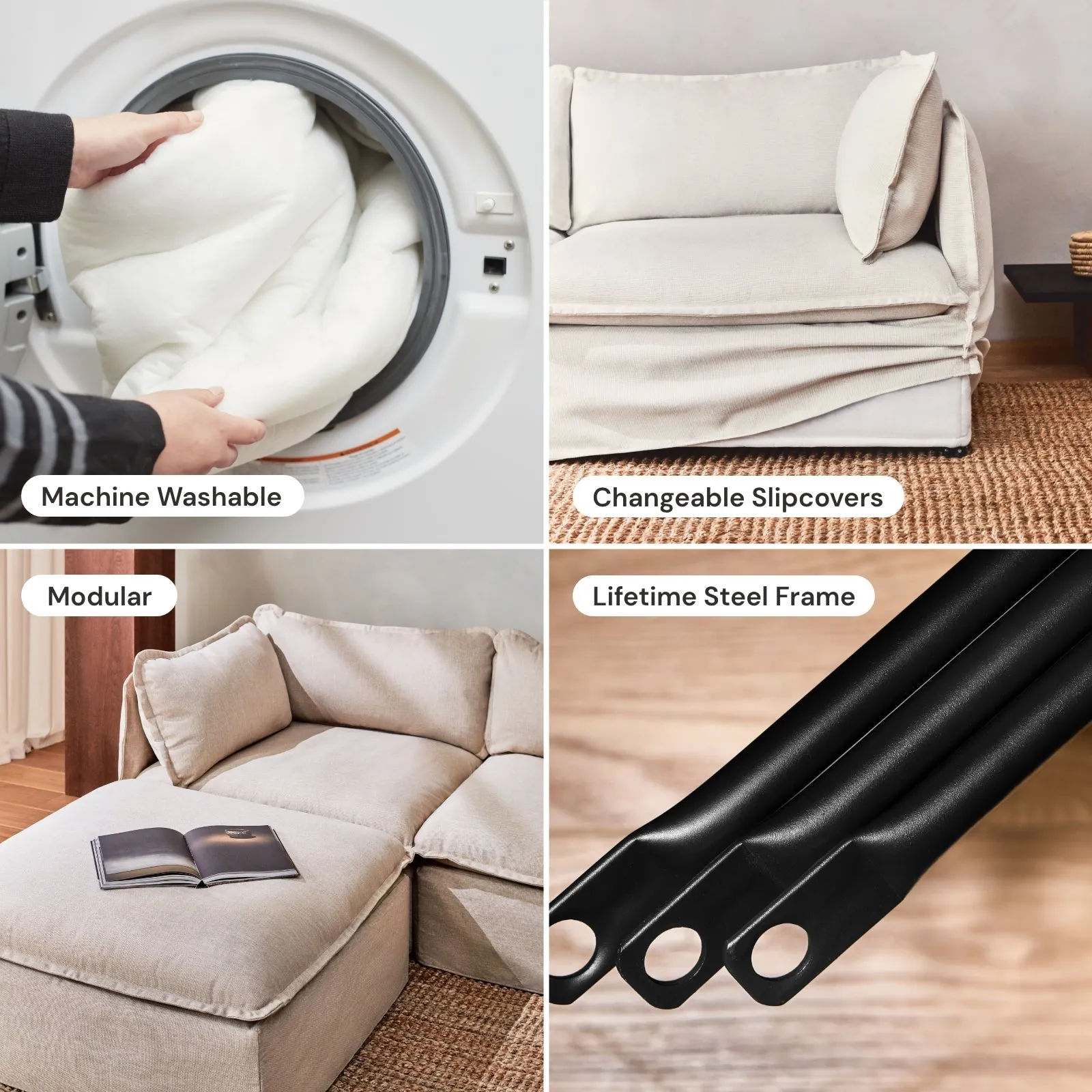 Modular Performance 7-Seater Open-Ends U-Sectional in Flour | Relaxed Blend
