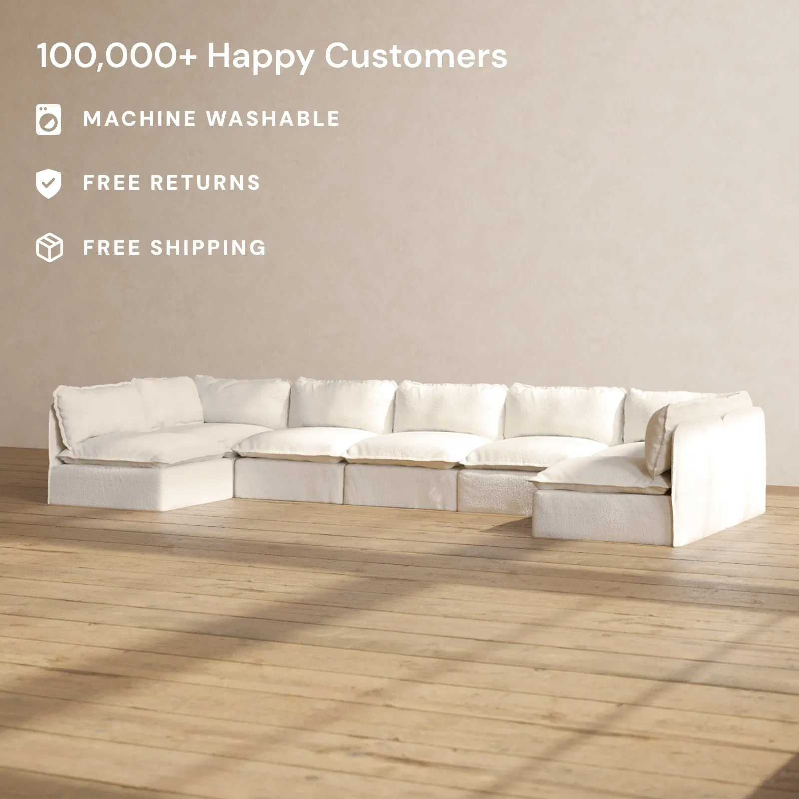 Modular Performance 7-Seater Open-Ends U-Sectional in Mousse | Relaxed Blend