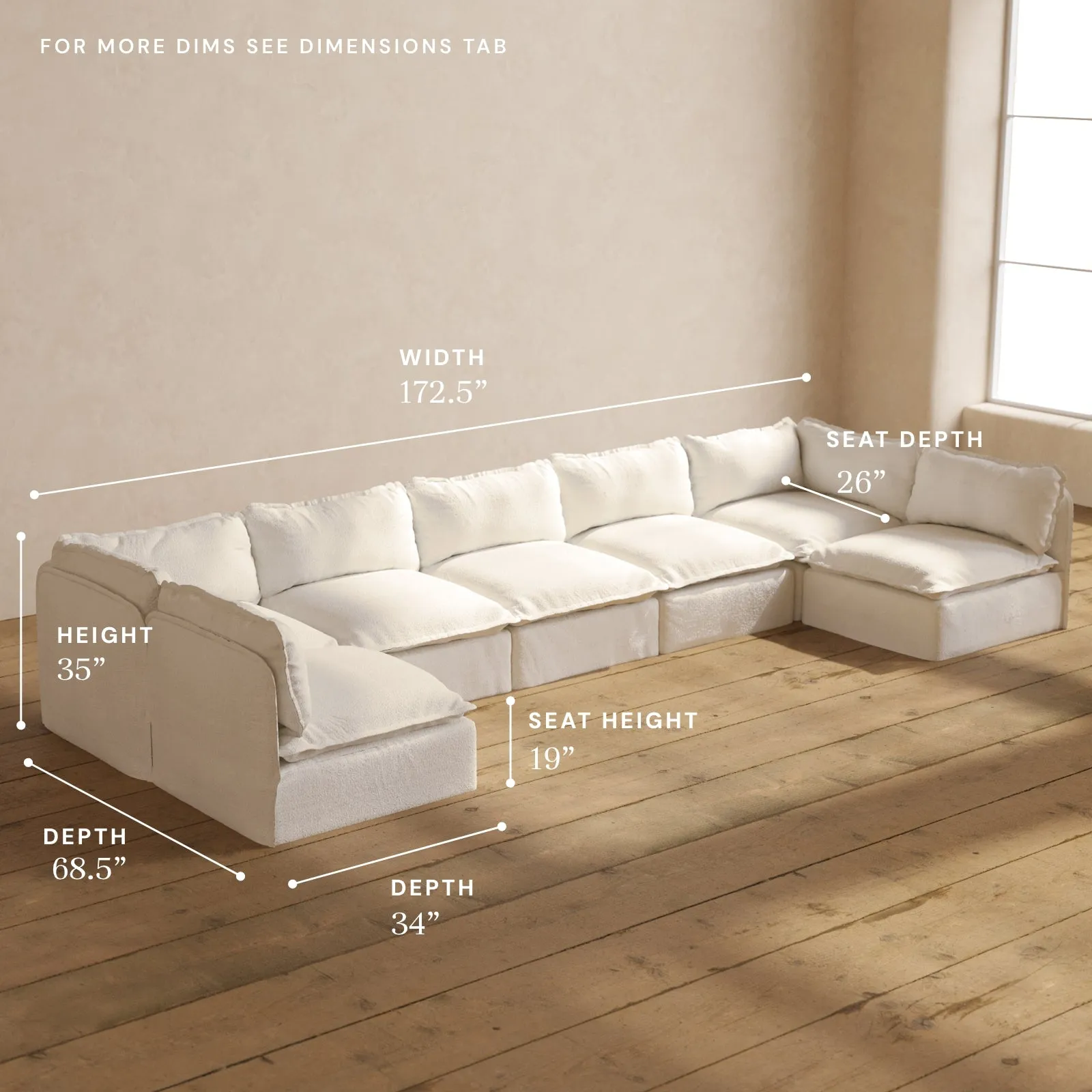 Modular Performance 7-Seater Open-Ends U-Sectional in Mousse | Relaxed Blend