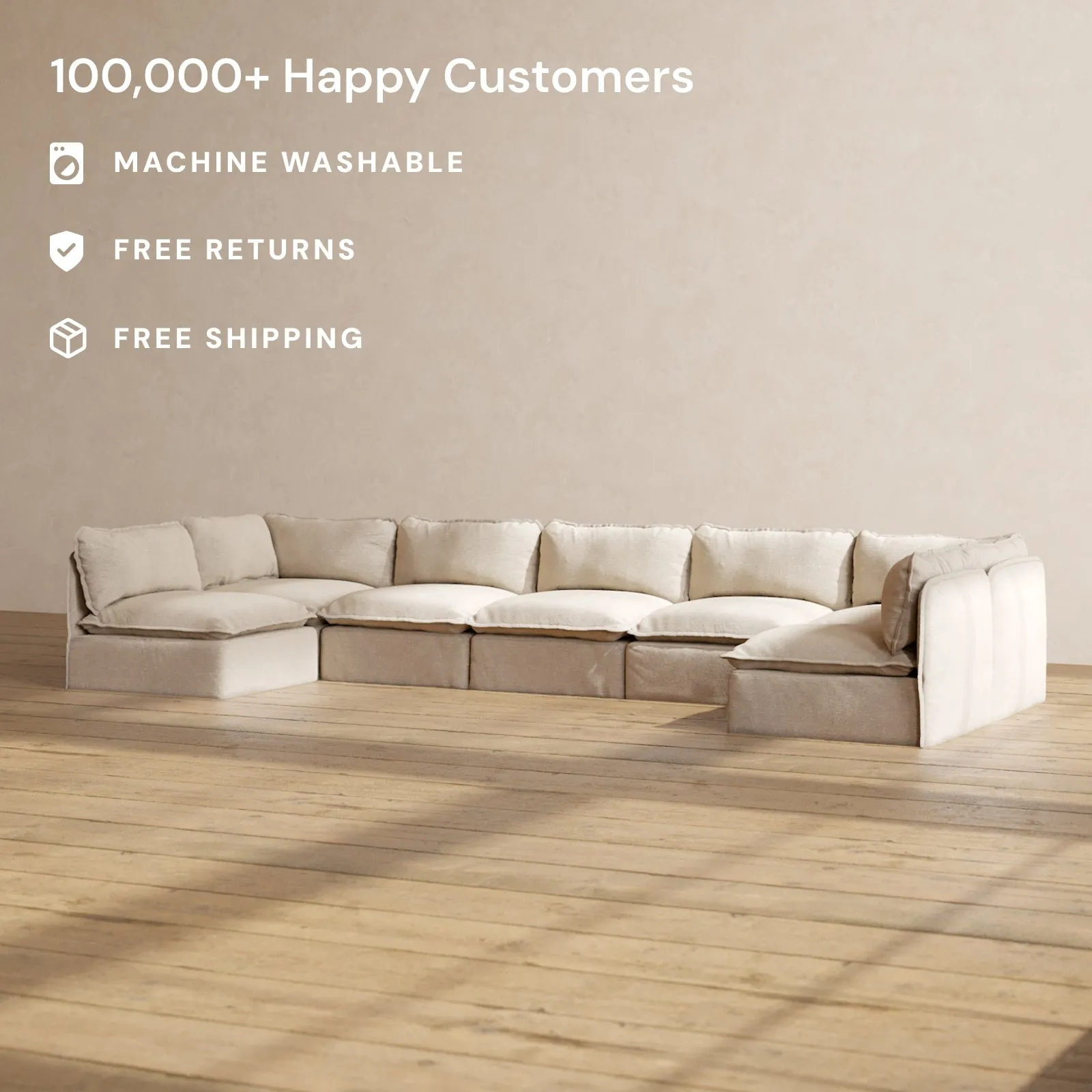 Modular Performance 7-Seater Open-Ends U-Sectional in Oat | Deluxe Blend