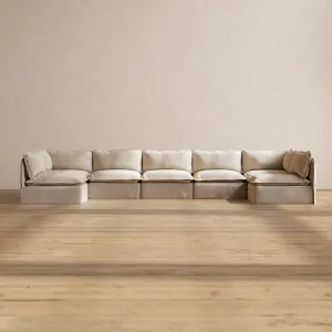 Modular Performance 7-Seater Open-Ends U-Sectional in Oat | Deluxe Blend