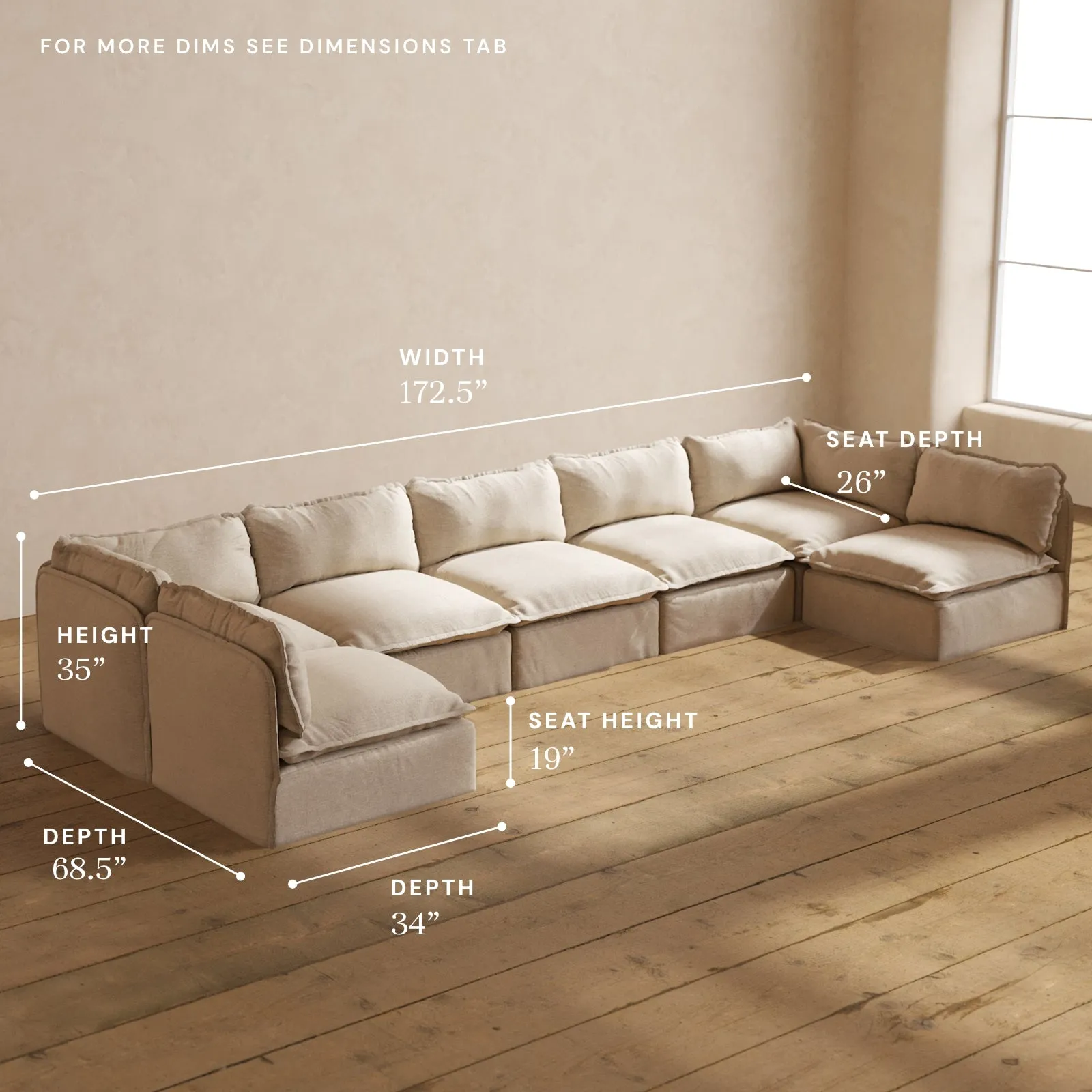 Modular Performance 7-Seater Open-Ends U-Sectional in Oat | Deluxe Blend