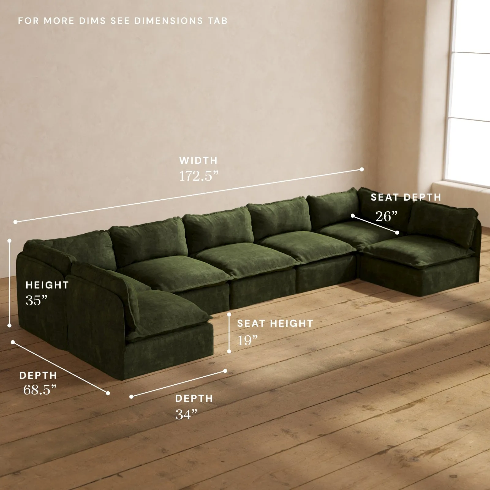 Modular Performance 7-Seater Open-Ends U-Sectional in Olive | Deluxe Blend