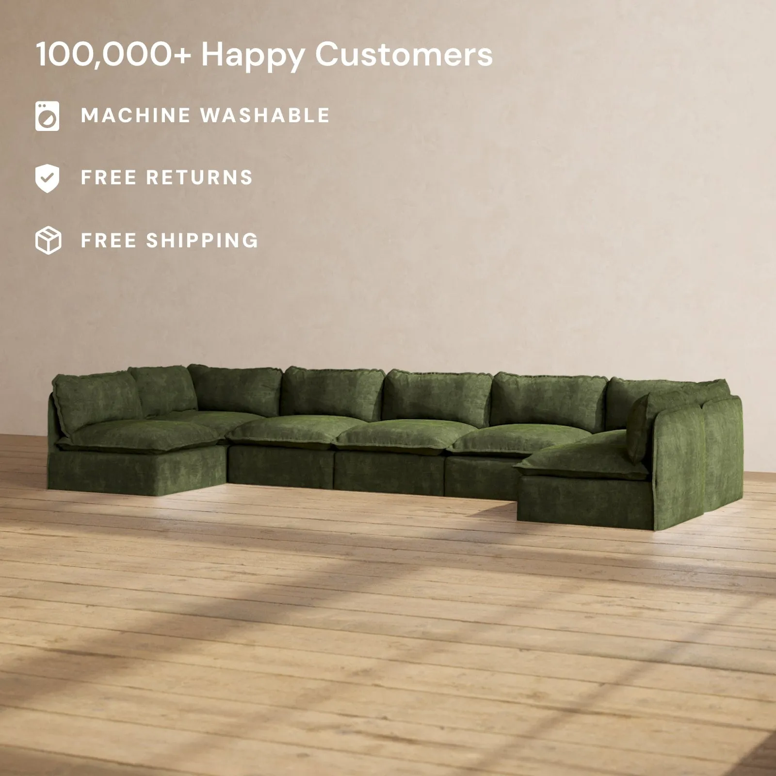 Modular Performance 7-Seater Open-Ends U-Sectional in Olive | Deluxe Blend