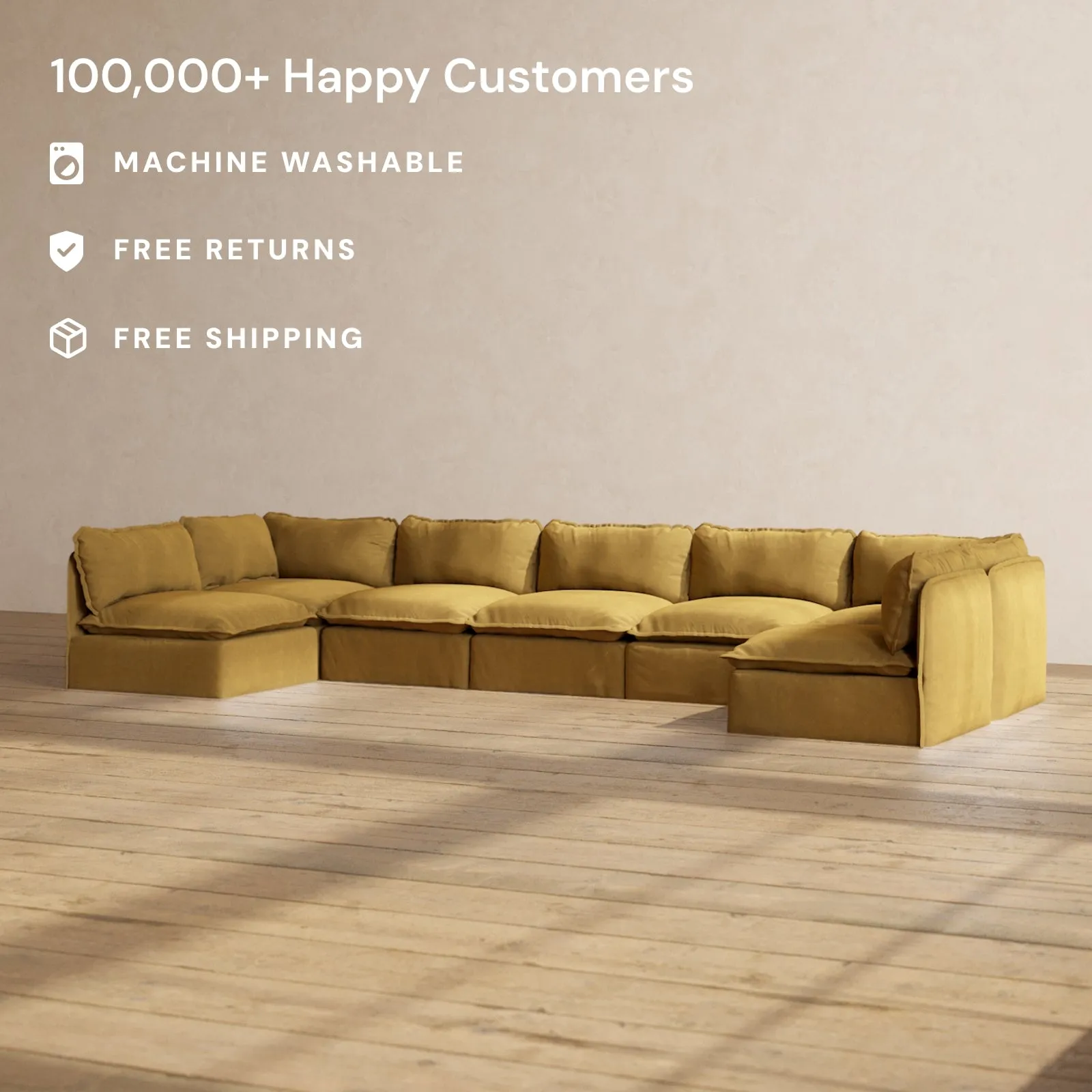 Modular Performance 7-Seater Open-Ends U-Sectional in Toffee | Deluxe Blend