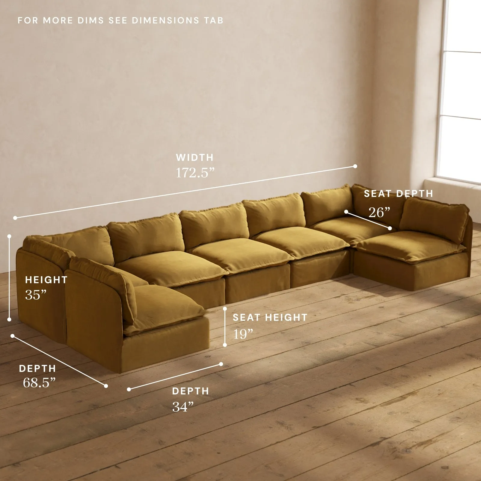 Modular Performance 7-Seater Open-Ends U-Sectional in Toffee | Deluxe Blend