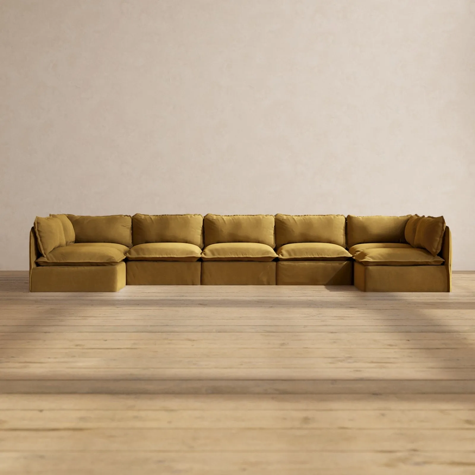 Modular Performance 7-Seater Open-Ends U-Sectional in Toffee | Deluxe Blend