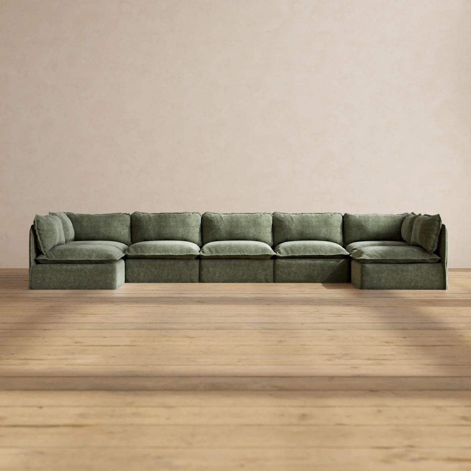 Modular Performance 7-Seater Open-Ends U-Sectional in Willow | Relaxed Blend