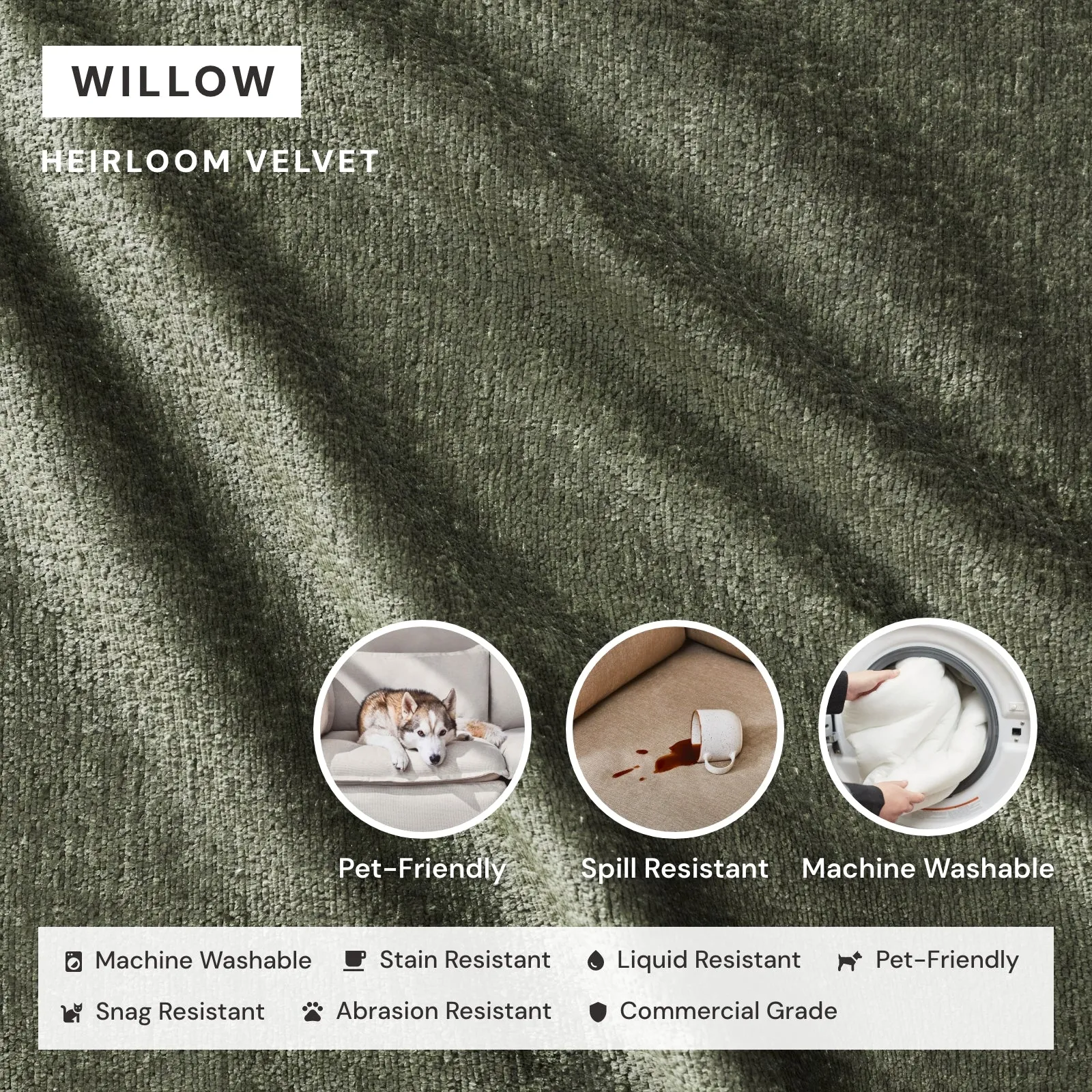Modular Performance 7-Seater Open-Ends U-Sectional in Willow | Relaxed Blend