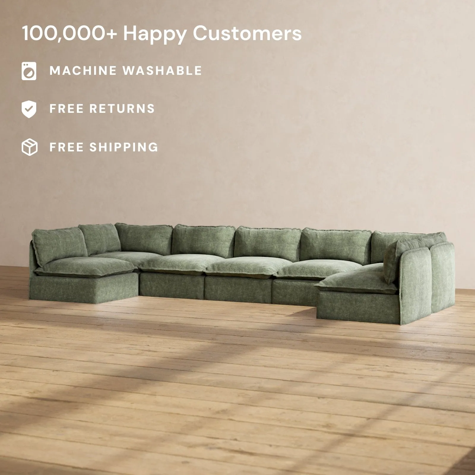 Modular Performance 7-Seater Open-Ends U-Sectional in Willow | Relaxed Blend