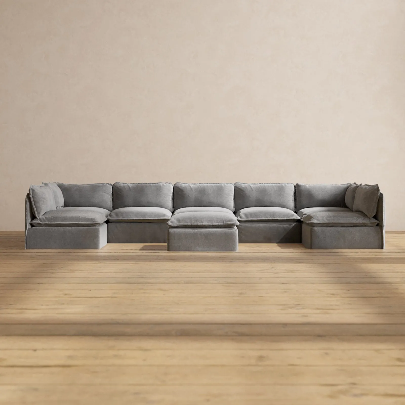 Modular Performance 7-Seater Open-Ends U-Sectional   Ottoman in Ash | Deluxe Blend