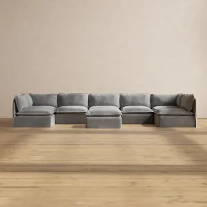 Modular Performance 7-Seater Open-Ends U-Sectional   Ottoman in Ash | Deluxe Blend