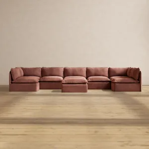 Modular Performance 7-Seater Open-Ends U-Sectional   Ottoman in Chestnut | Deluxe Blend