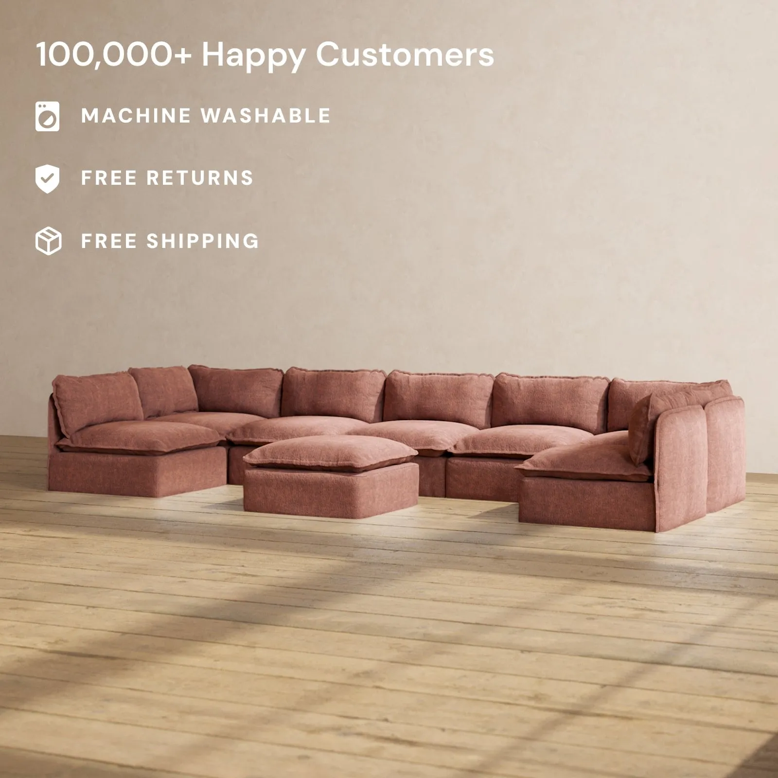 Modular Performance 7-Seater Open-Ends U-Sectional   Ottoman in Chestnut | Deluxe Blend