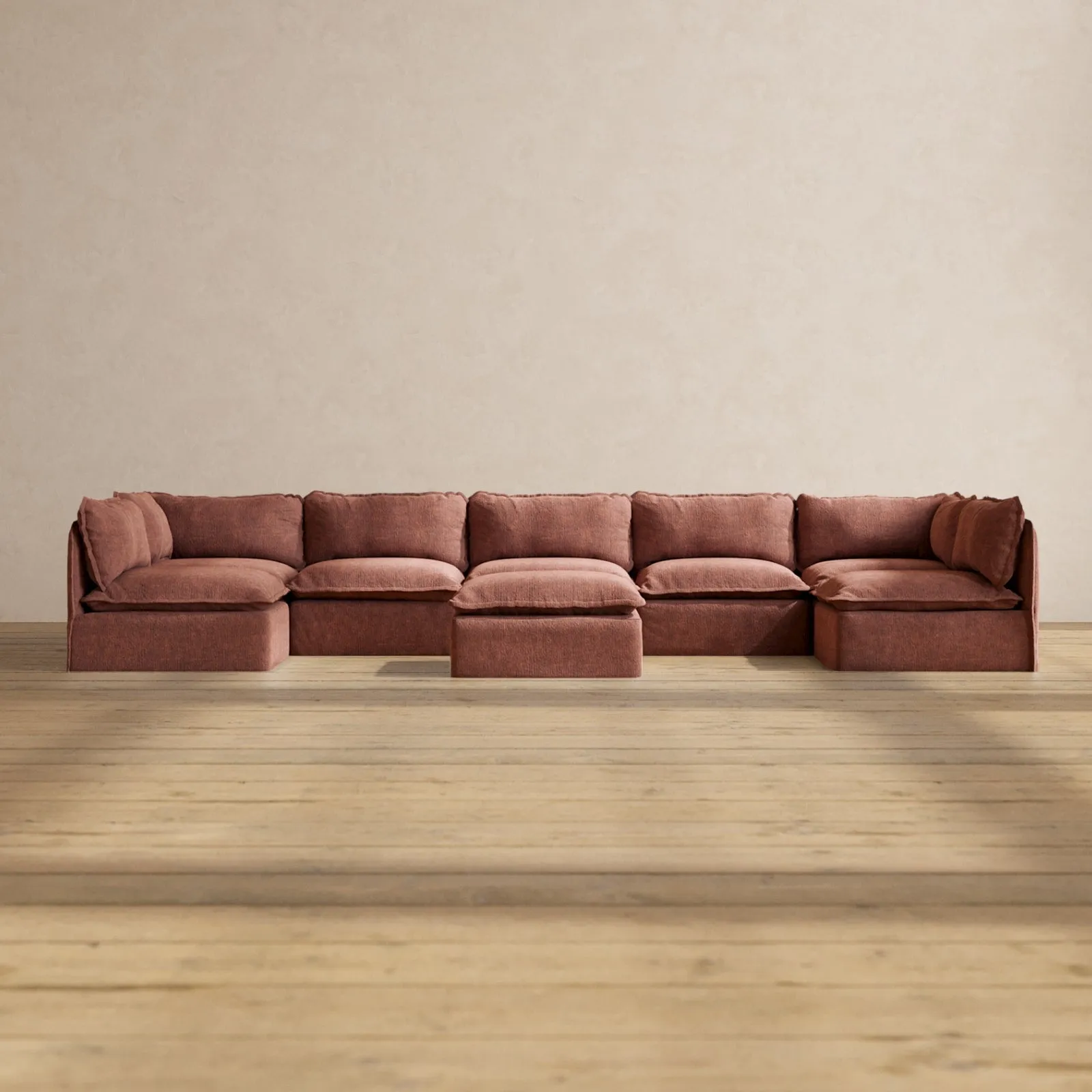 Modular Performance 7-Seater Open-Ends U-Sectional   Ottoman in Chestnut | Deluxe Blend