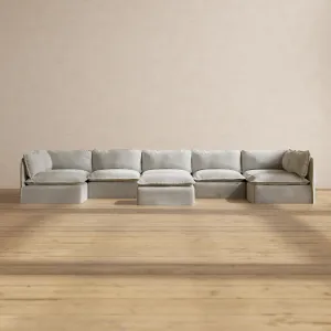 Modular Performance 7-Seater Open-Ends U-Sectional   Ottoman in Cloud | Deluxe Blend