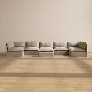 Modular Performance 7-Seater Open-Ends U-Sectional   Ottoman in Dune | Relaxed Blend