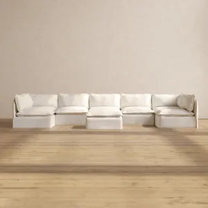 Modular Performance 7-Seater Open-Ends U-Sectional   Ottoman in Mousse | Deluxe Blend