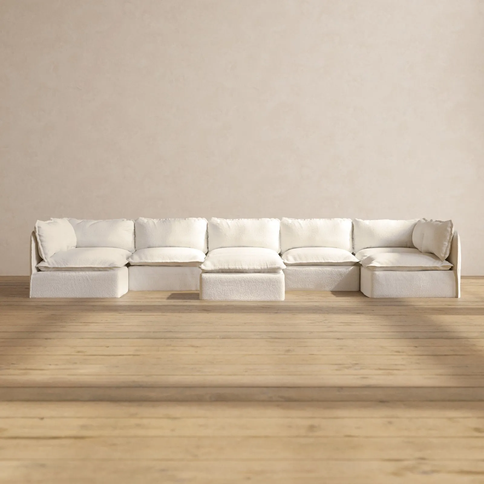 Modular Performance 7-Seater Open-Ends U-Sectional   Ottoman in Mousse | Relaxed Blend