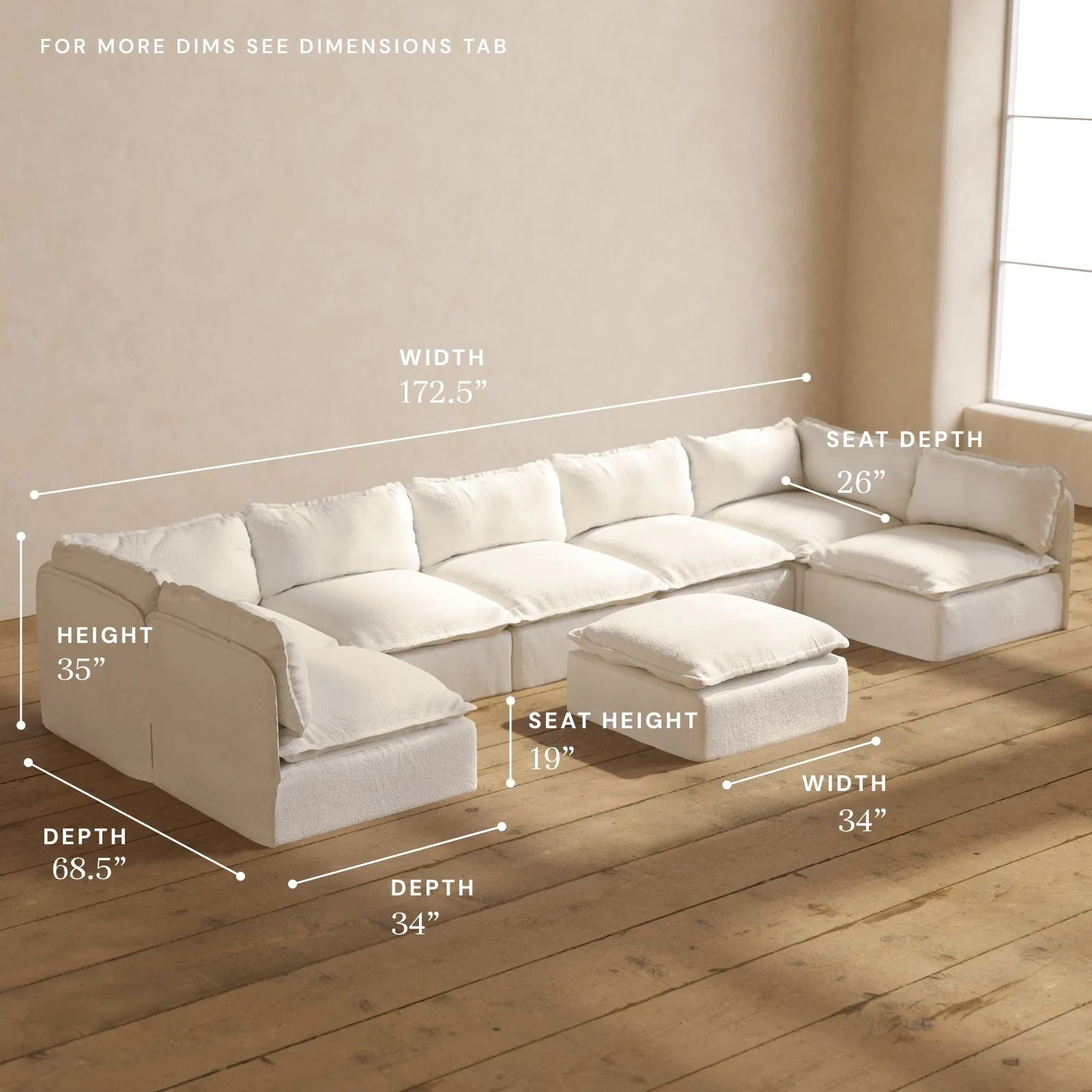 Modular Performance 7-Seater Open-Ends U-Sectional   Ottoman in Mousse | Relaxed Blend