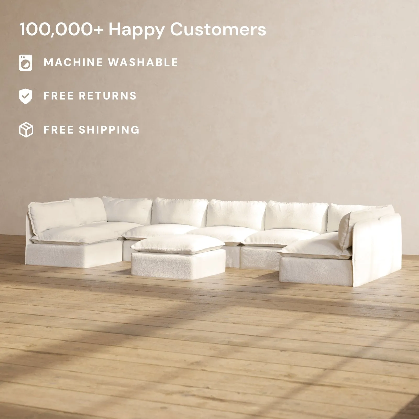 Modular Performance 7-Seater Open-Ends U-Sectional   Ottoman in Mousse | Relaxed Blend