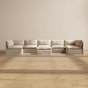 Modular Performance 7-Seater Open-Ends U-Sectional   Ottoman in Oat | Relaxed Blend