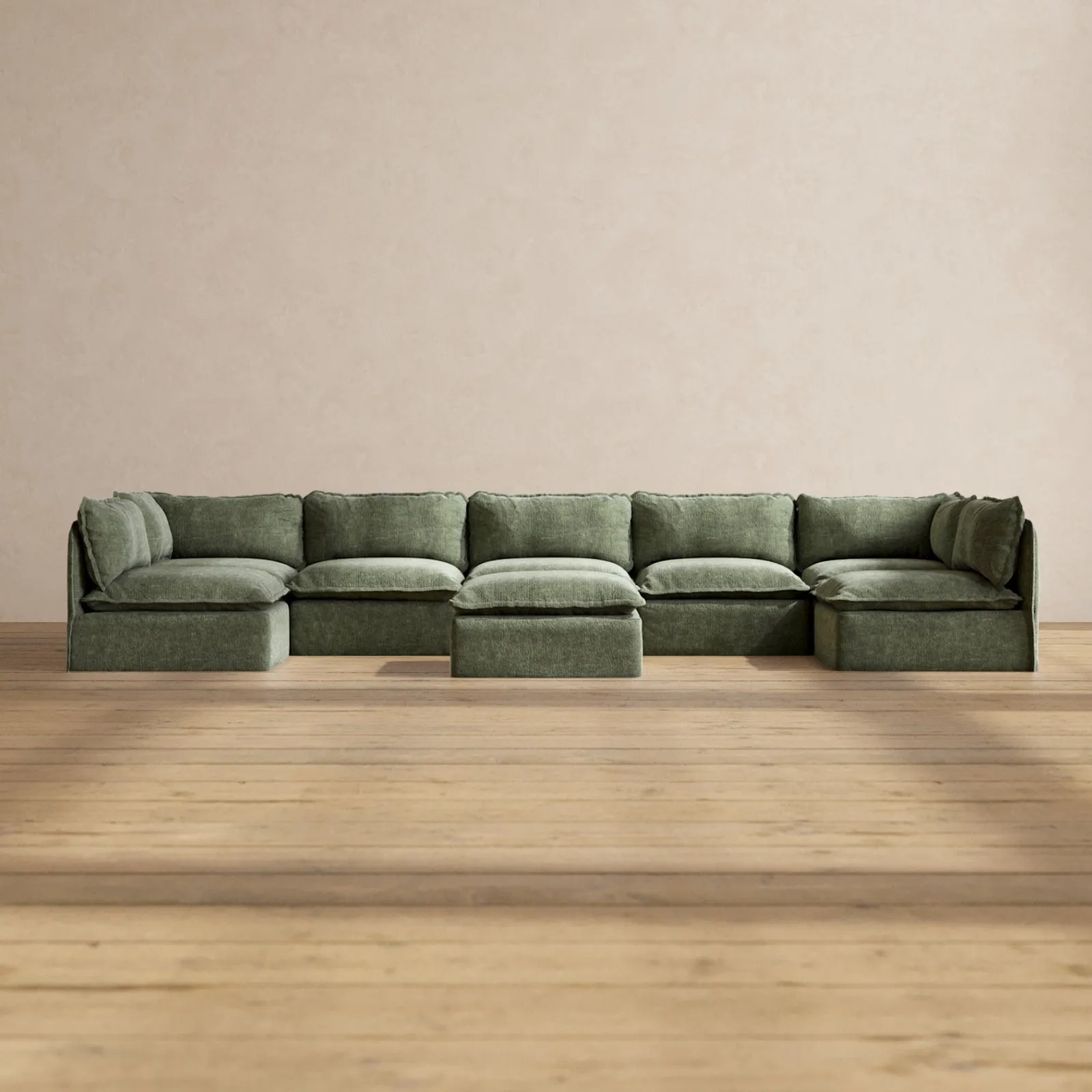 Modular Performance 7-Seater Open-Ends U-Sectional   Ottoman in Willow | Relaxed Blend