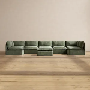 Modular Performance 7-Seater Open-Ends U-Sectional   Ottoman in Willow | Relaxed Blend