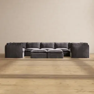Modular Performance 7-Seater U-Sectional   Bench Ottoman in Cinder | Deluxe Blend
