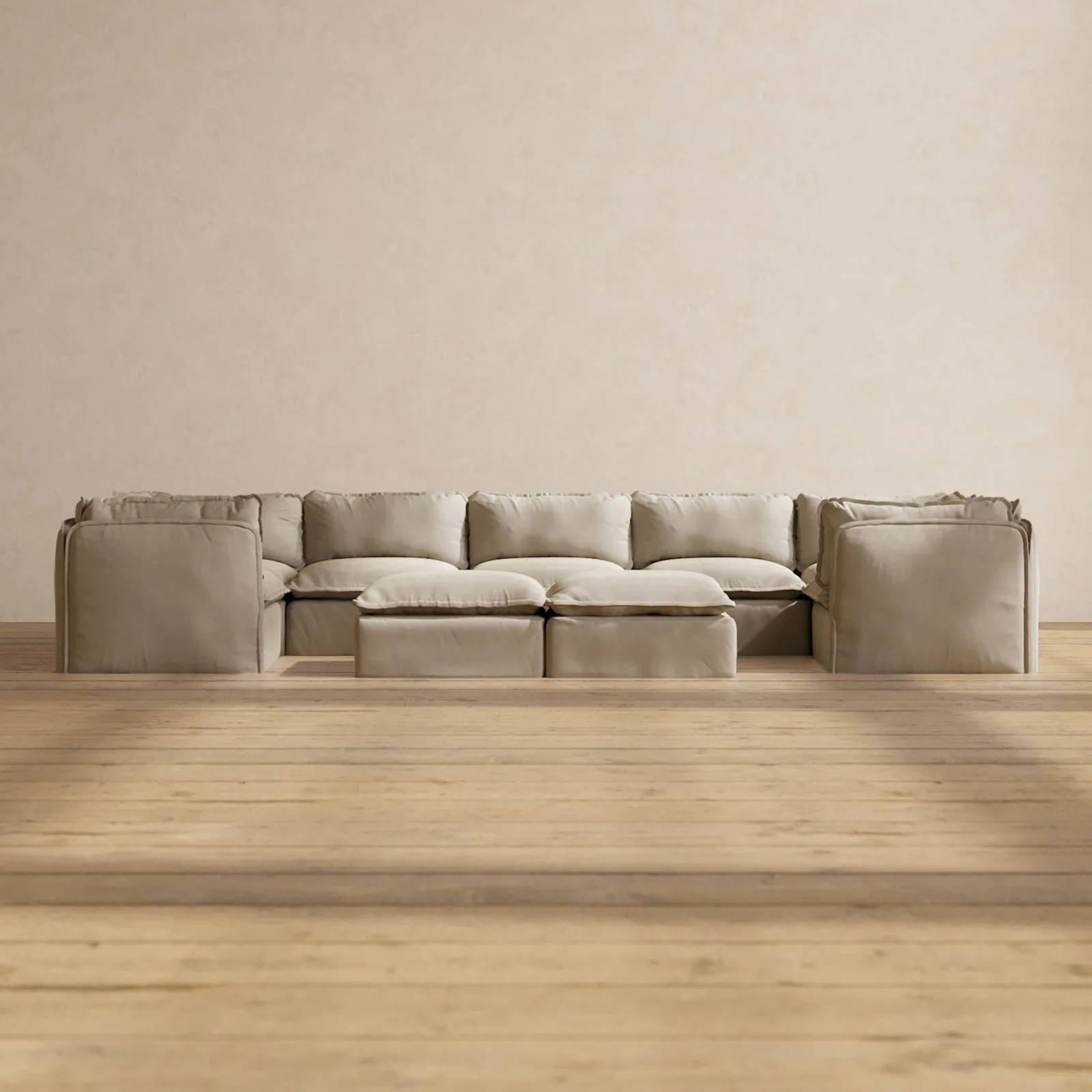 Modular Performance 7-Seater U-Sectional   Bench Ottoman in Dune | Relaxed Blend