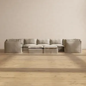 Modular Performance 7-Seater U-Sectional   Bench Ottoman in Dune | Relaxed Blend