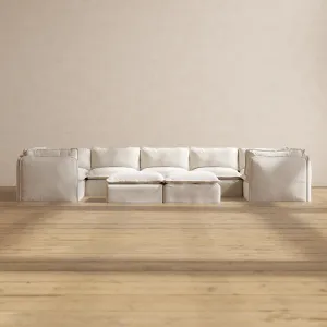 Modular Performance 7-Seater U-Sectional   Bench Ottoman in Flour | Relaxed Blend