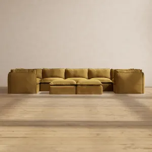 Modular Performance 7-Seater U-Sectional   Bench Ottoman in Toffee | Deluxe Blend