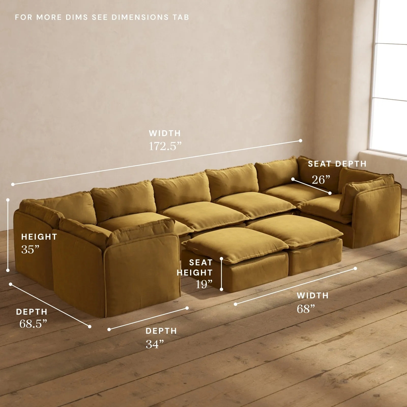 Modular Performance 7-Seater U-Sectional   Bench Ottoman in Toffee | Deluxe Blend