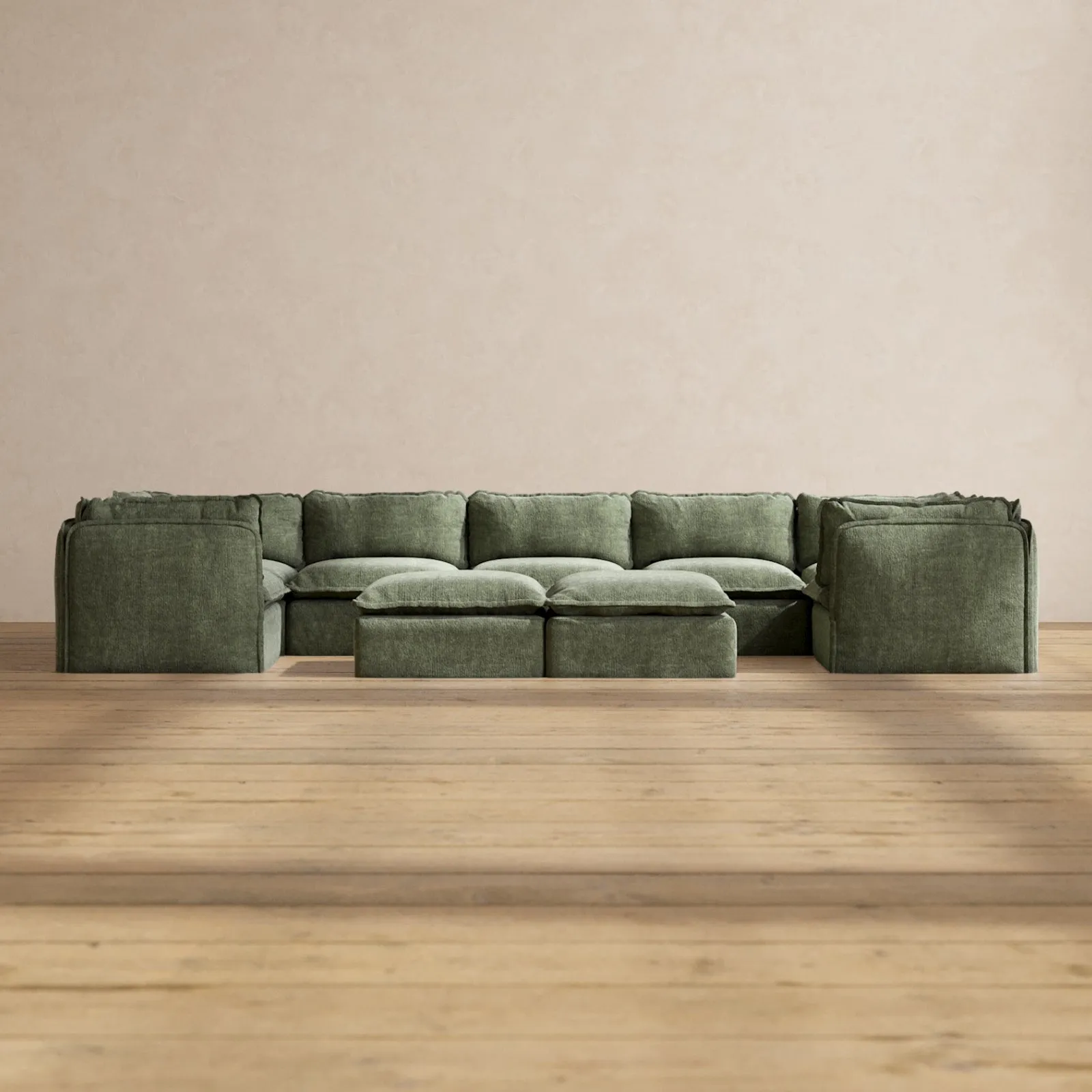 Modular Performance 7-Seater U-Sectional   Bench Ottoman in Willow | Relaxed Blend