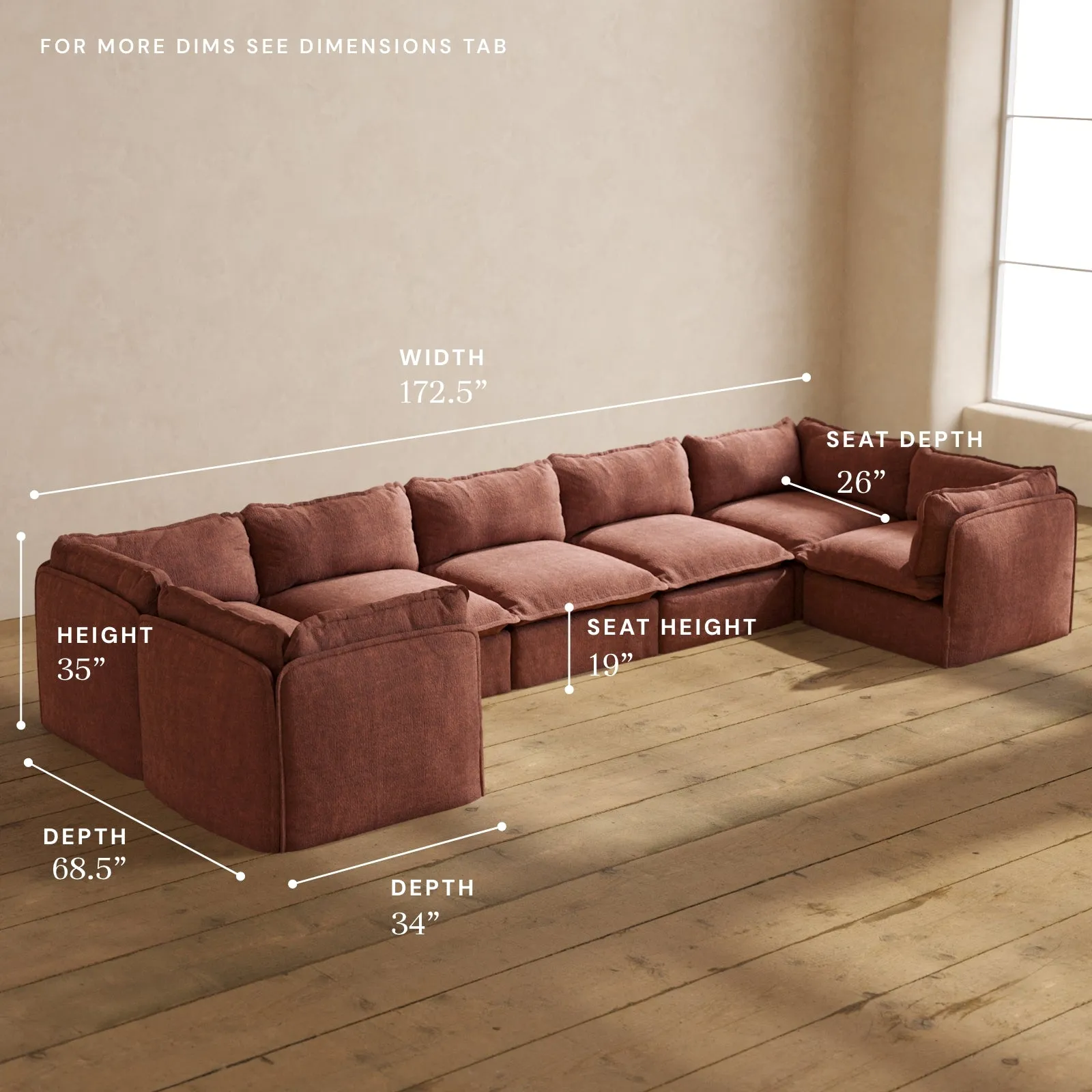 Modular Performance 7-Seater U-Sectional in Chestnut | Deluxe Blend